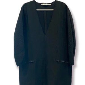 Shirt Dress Black Muslin Linen Blend Minimalist Lagenlook (Sz 12)